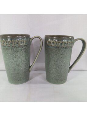 Primagera 2 Set COFFEE Green Brown Textured Speckled Portugal Tall Mug Tea Cup